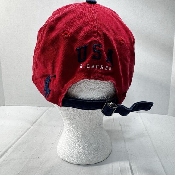 VTG Polo Ralph Lauren Hat USA Flag Cap Red Cotton Strap Back Embroidery Logo - Picture 6 of 13